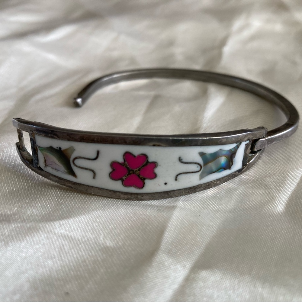 Silver and Red Floral Women's Bracelet